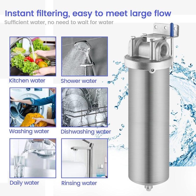 Amwater NSF/ANSI 42 Certification Stainless Steel Filter Housing for 10"/ 20" Filter Cartridge, 3/4" NPT Water Filter Housing for Whole House Water Purification of Stainless Steel 304 (10" C Housing) - Image 3